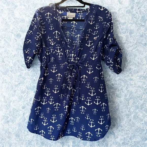 Oh! Momma Maternity Nautical Tunic, Sz L, Long Shirt Navy & White Short Sleeves - Picture 1 of 8